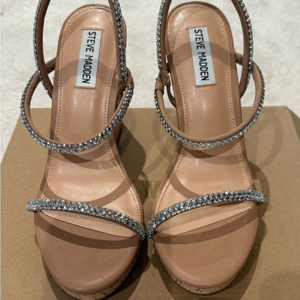 Steve Madden Tan and Silver Strappy Heels